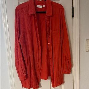 Belle by Kim Gravel Textured Red Button-Up Blouse